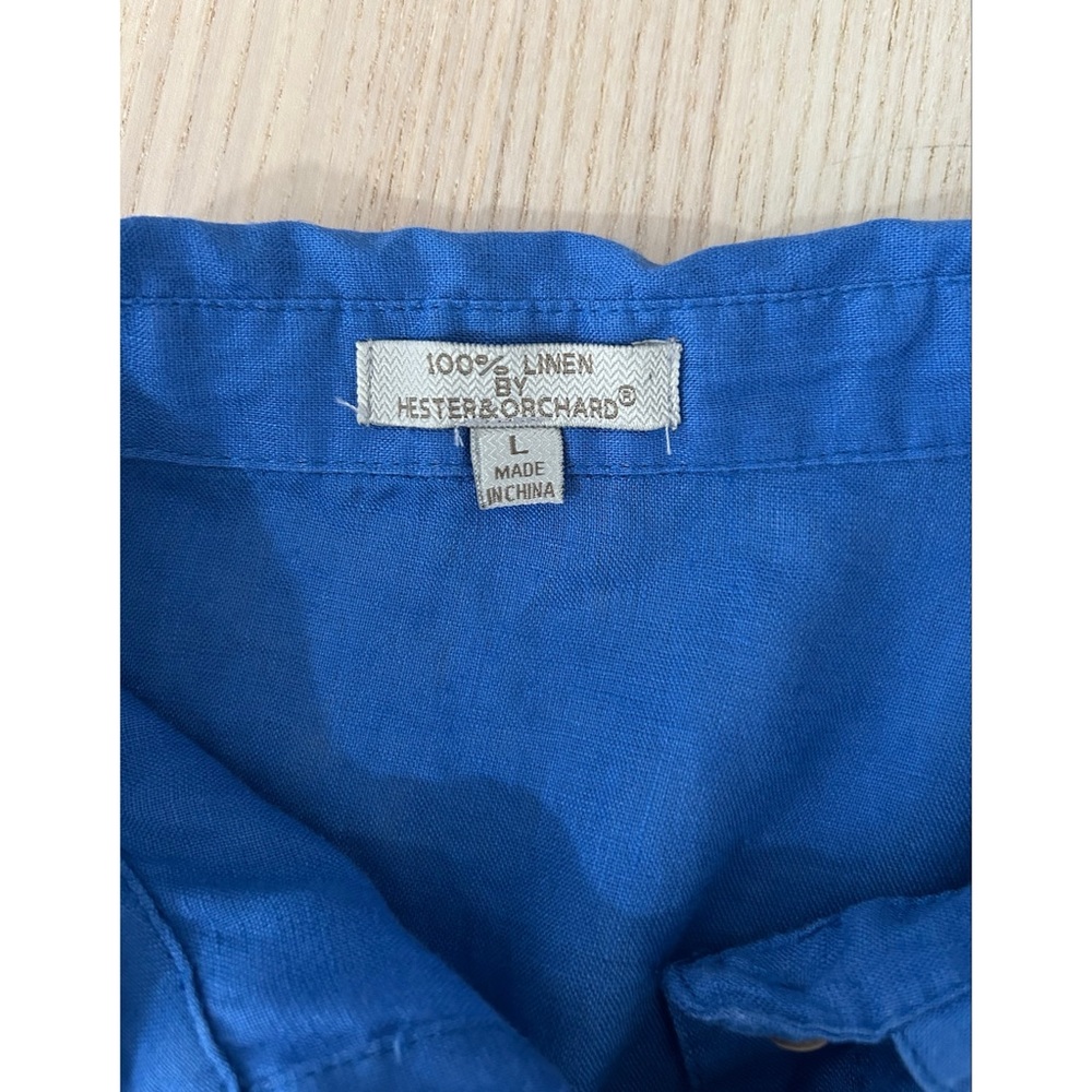 Hester & Orchard Women's Size Large Blue Button Up Shirt Roll Sleeve 100% Linen - Picture 3 of 5